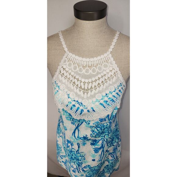 Lily Pulitzer Blue & White Pearl Lace Neck Shift Dress Size 8 - Picture 6 of 7